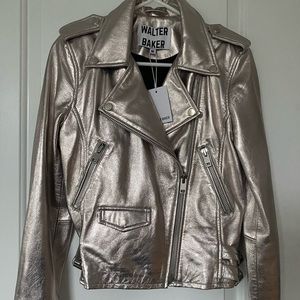 Walter Baker Metallic Silver Leather Jacket NWT